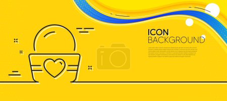 Illustration for Ice cream cup line icon. Abstract yellow background. Vanilla sundae sign. Frozen summer dessert symbol. Minimal ice cream line icon. Wave banner concept. Vector - Royalty Free Image