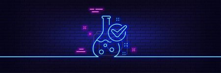 Illustration for Neon light glow effect. Chemistry lab line icon. Laboratory flask sign. Analysis symbol. 3d line neon glow icon. Brick wall banner. Chemistry lab outline. Vector - Royalty Free Image