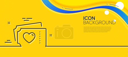 Téléchargez les illustrations : Love tickets line icon. Abstract yellow background. Valentines day sign. Couple relationships symbol. Minimal love tickets line icon. Wave banner concept. Vector - en licence libre de droit