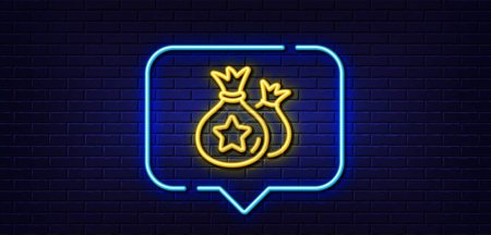 Illustration for Neon light speech bubble. Loyalty points line icon. Bonus money bags. Discount program symbol. Neon light background. Loyalty points glow line. Brick wall banner. Vector - Royalty Free Image