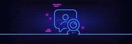 Illustration for Neon light glow effect. Video conference line icon. Online training sign. Web presentation symbol. 3d line neon glow icon. Brick wall banner. Video conference outline. Vector - Royalty Free Image