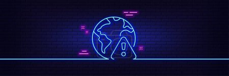 Illustration for Neon light glow effect. Internet warning line icon. Attention triangle sign. Caution alert symbol. 3d line neon glow icon. Brick wall banner. Internet warning outline. Vector - Royalty Free Image