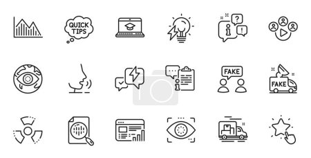 Illustration for Outline set of Clipboard, Investment graph and Ranking star line icons for web application. Talk, information, delivery truck outline icon. Vector - Royalty Free Image