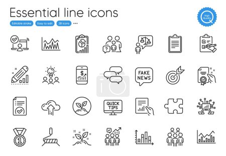 Illustration for Web tutorials, Group people and Diagram graph line icons. Collection of Puzzle, Infochart, Mobile finance icons. Report, Edit statistics, Business statistics web elements. Talk bubble. Vector - Royalty Free Image