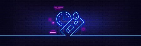 Illustration for Neon light glow effect. Express Covid test line icon. Coronavirus testing sign. Blood test tube symbol. 3d line neon glow icon. Brick wall banner. Covid test outline. Vector - Royalty Free Image