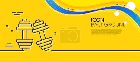 Illustration for Dumbbells line icon. Abstract yellow background. Workout equipment sign. Gym fit symbol. Minimal dumbbells line icon. Wave banner concept. Vector - Royalty Free Image