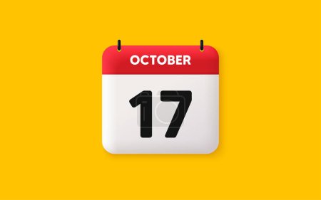 Illustration for Calendar date 3d icon. 17th day of the month icon. Event schedule date. Meeting appointment time. Agenda plan, October month schedule 3d calendar and Time planner. 17th day day reminder. Vector - Royalty Free Image