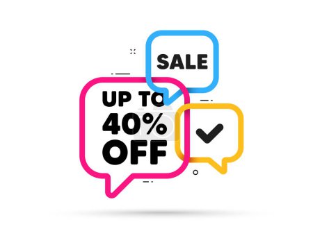 Illustration for Up to 40 percent off sale. Ribbon bubble chat banner. Discount offer coupon. Discount offer price sign. Special offer symbol. Save 40 percentages. Discount tag adhesive tag. Promo banner. Vector - Royalty Free Image