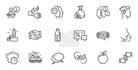 Illustration for Outline set of Mindfulness stress, Discounts and Speech bubble line icons for web application. Talk, information, delivery truck outline icon. Vector - Royalty Free Image
