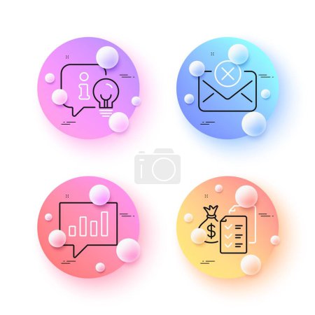 Illustration for Lamp, Analytical chat and Accounting wealth minimal line icons. 3d spheres or balls buttons. Reject mail icons. For web, application, printing. Vector - Royalty Free Image