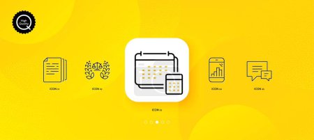 Illustration for Account, Copy documents and Comment minimal line icons. Yellow abstract background. Graph phone, Justice scales icons. For web, application, printing. Vector - Royalty Free Image