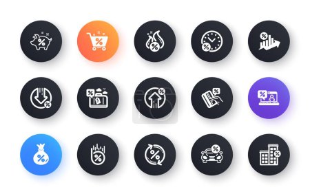 Illustration for Loan icons. Investment, Interest rate and Percentage diagram. Car leasing classic icon set. Circle web buttons. Vector - Royalty Free Image