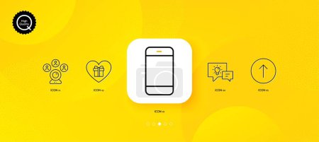 Illustration for Smartphone, Video conference and Swipe up minimal line icons. Yellow abstract background. Idea lamp, Romantic gift icons. For web, application, printing. Vector - Royalty Free Image