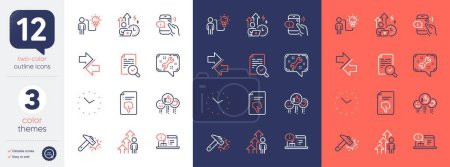 Illustration for Set of Synchronize, Time and Like line icons. Include Business idea, Inspect, Online documentation icons. Spanner, Employee result, Call center web elements. Thumb down, Difficult stress. Vector - Royalty Free Image