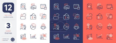 Illustration for Set of Difficult stress, Account and Wallet line icons. Include Accounting report, Treasure map, Chart icons. Tickets, Clipboard, Deal web elements. Pie chart, Discount, Analytics graph. Vector - Royalty Free Image