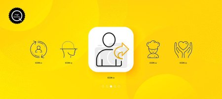 Illustration for Face scanning, Cooking chef and Refer friend minimal line icons. Yellow abstract background. User info, Hold heart icons. For web, application, printing. Faces detection, Sous-chef, Share. Vector - Royalty Free Image