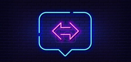 Illustration for Neon light speech bubble. Sync arrows line icon. Communication Arrowheads symbol. Navigation pointer sign. Neon light background. Sync glow line. Brick wall banner. Vector - Royalty Free Image