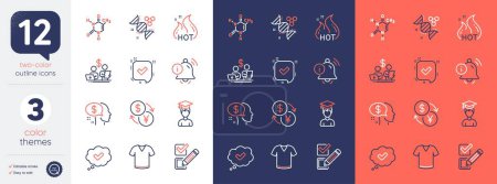 Illustration for Set of Currency exchange, Checkbox and Hot sale line icons. Include Information bell, Budget accounting, Chemical formula icons. Pay, Student, Confirmed web elements. Approved. Vector - Royalty Free Image