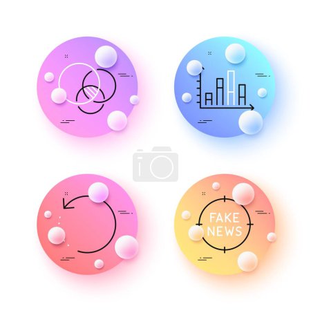 Illustration for Fake news, Recovery data and Diagram graph minimal line icons. 3d spheres or balls buttons. Euler diagram icons. For web, application, printing. Vector - Royalty Free Image