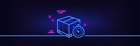 Illustration for Neon light glow effect. Shipping tracking line icon. Delivery timer sign. Express logistics symbol. 3d line neon glow icon. Brick wall banner. Delivery timer outline. Vector - Royalty Free Image