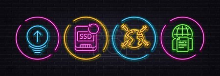 Téléchargez les illustrations : World vaccination, Swipe up and Recovery ssd minimal line icons. Neon laser 3d lights. Internet documents icons. For web, application, printing. Vector - en licence libre de droit