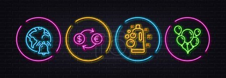 Illustration for Clean bubbles, Currency exchange and Internet notification minimal line icons. Neon laser 3d lights. Balloons icons. For web, application, printing. Vector - Royalty Free Image