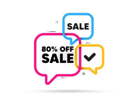 Illustration for Sale 80 percent off discount. Ribbon bubble chat banner. Discount offer coupon. Promotion price offer sign. Retail badge symbol. Sale adhesive tag. Promo banner. Vector - Royalty Free Image