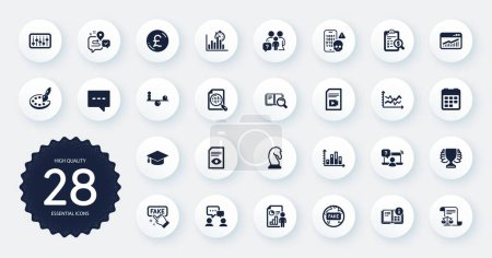 Illustration for Set of Education icons, such as Cyber attack, Diagram chart and Website statistics flat icons. Business report, Report timer, Palette web elements. Diagram graph, Balance. Circle buttons. Vector - Royalty Free Image