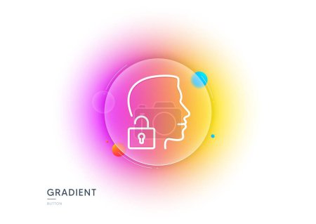 Illustration for Face accepted line icon. Gradient blur button with glassmorphism. Access granted sign. Unlock system symbol. Transparent glass design. Unlock system line icon. Vector - Royalty Free Image