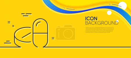 Illustration for Medical drugs line icon. Abstract yellow background. Medicine pills sign. Pharmacy medication symbol. Minimal medical drugs line icon. Wave banner concept. Vector - Royalty Free Image