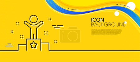 Illustration for Winner podium line icon. Abstract yellow background. Success sign. First place award symbol. Minimal winner line icon. Wave banner concept. Vector - Royalty Free Image