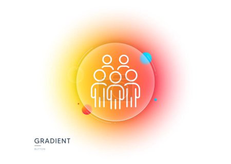 Illustration for Group people line icon. Gradient blur button with glassmorphism. Business conference sign. Team meeting symbol. Transparent glass design. Group people line icon. Vector - Royalty Free Image