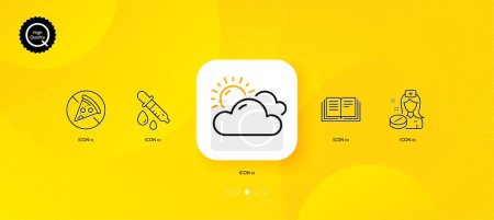 Téléchargez les illustrations : Chemistry pipette, Nurse and Education minimal line icons. Yellow abstract background. Sunny weather, Prohibit food icons. For web, application, printing. Vector - en licence libre de droit