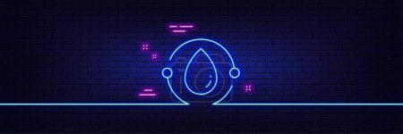 Illustration for Neon light glow effect. Cold-pressed oil line icon. Organic tested sign. Water drop symbol. 3d line neon glow icon. Brick wall banner. Cold-pressed oil outline. Vector - Royalty Free Image