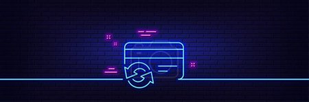 Illustration for Neon light glow effect. Change credit card line icon. Payment method sign. 3d line neon glow icon. Brick wall banner. Change card outline. Vector - Royalty Free Image