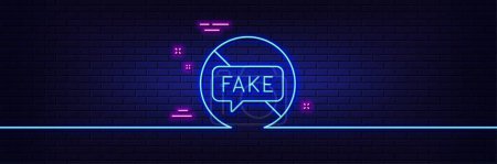 Illustration for Neon light glow effect. Fake news line icon. Stop propaganda conspiracy sign. Wrong truth symbol. 3d line neon glow icon. Brick wall banner. Fake news outline. Vector - Royalty Free Image