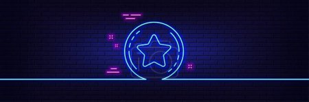 Illustration for Neon light glow effect. Loyalty star line icon. Bonus points. Discount program symbol. 3d line neon glow icon. Brick wall banner. Loyalty star outline. Vector - Royalty Free Image