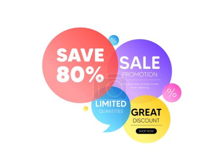 Illustration for Discount offer bubble banner. Save 80 percent off tag. Sale Discount offer price sign. Special offer symbol. Promo coupon banner. Discount round tag. Quote shape element. Vector - Royalty Free Image