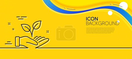 Illustration for Helping hand line icon. Abstract yellow background. Charity gesture sign. Startup plant symbol. Minimal helping hand line icon. Wave banner concept. Vector - Royalty Free Image