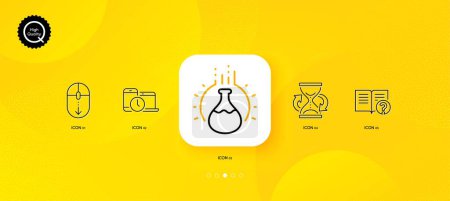 Illustration for Help, Time management and Hourglass minimal line icons. Yellow abstract background. Chemistry experiment, Scroll down icons. For web, application, printing. Vector - Royalty Free Image