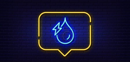 Illustration for Neon light speech bubble. Hydroelectricity line icon. Hydroelectric energy type sign. Water power symbol. Neon light background. Hydroelectricity glow line. Brick wall banner. Vector - Royalty Free Image