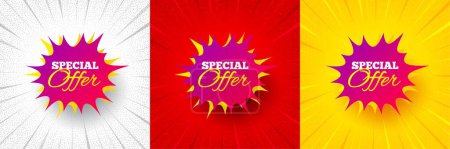 Illustration for Special offer sticker. Flash offer banner, coupon or poster. Discount banner shape. Sale coupon bubble icon. Special offer promo banner. Retail marketing flyer. Starburst pop art. Vector - Royalty Free Image