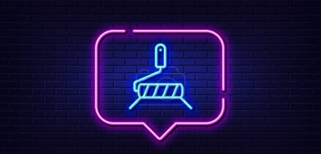 Illustration for Neon light speech bubble. Paint roller line icon. Wall roll brush sign. Painter tool symbol. Neon light background. Paint roller glow line. Brick wall banner. Vector - Royalty Free Image