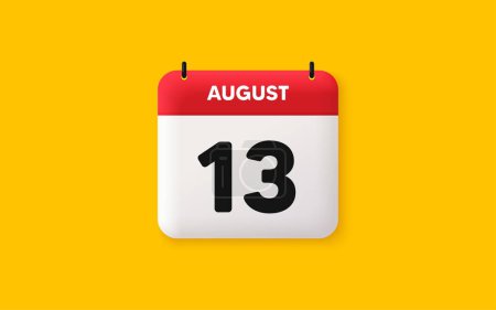 Illustration for Calendar date 3d icon. 13th day of the month icon. Event schedule date. Meeting appointment time. Agenda plan, August month schedule 3d calendar and Time planner. 13th day day reminder. Vector - Royalty Free Image