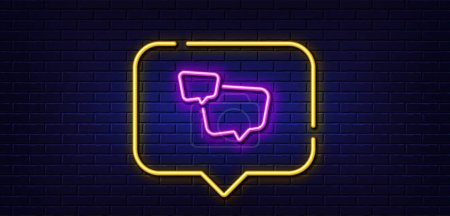 Illustration for Neon light speech bubble. Speech bubble line icon. Chat sign. Social media message symbol. Neon light background. Speech bubble glow line. Brick wall banner. Vector - Royalty Free Image