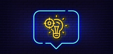 Illustration for Neon light speech bubble. Seo idea line icon. Web targeting sign. Traffic management symbol. Neon light background. Seo idea glow line. Brick wall banner. Vector - Royalty Free Image