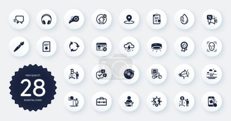 Illustration for Set of Business icons, such as Led lamp, Face detection and Online voting flat icons. Recycle, Income money, Election candidate web elements. Food delivery, Megaphone, Bitcoin project signs. Vector - Royalty Free Image