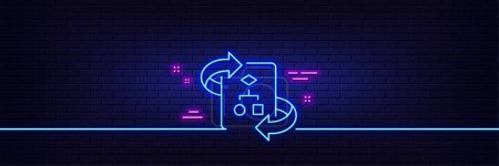 Illustration for Neon light glow effect. Technical algorithm line icon. Project documentation sign. 3d line neon glow icon. Brick wall banner. Technical algorithm outline. Vector - Royalty Free Image