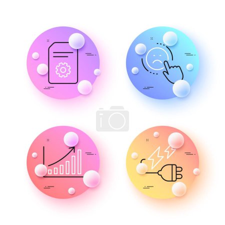 Illustration for File settings, Graph chart and Dislike minimal line icons. 3d spheres or balls buttons. Electricity plug icons. For web, application, printing. Vector - Royalty Free Image
