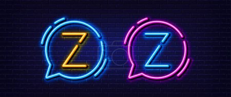 Illustration for Initial letter Z icon. Neon light line effect. Line typography character sign. Large first font letter. Glowing neon light speech bubble. Letter Z glow 3d line. Brick wall banner. Vector - Royalty Free Image